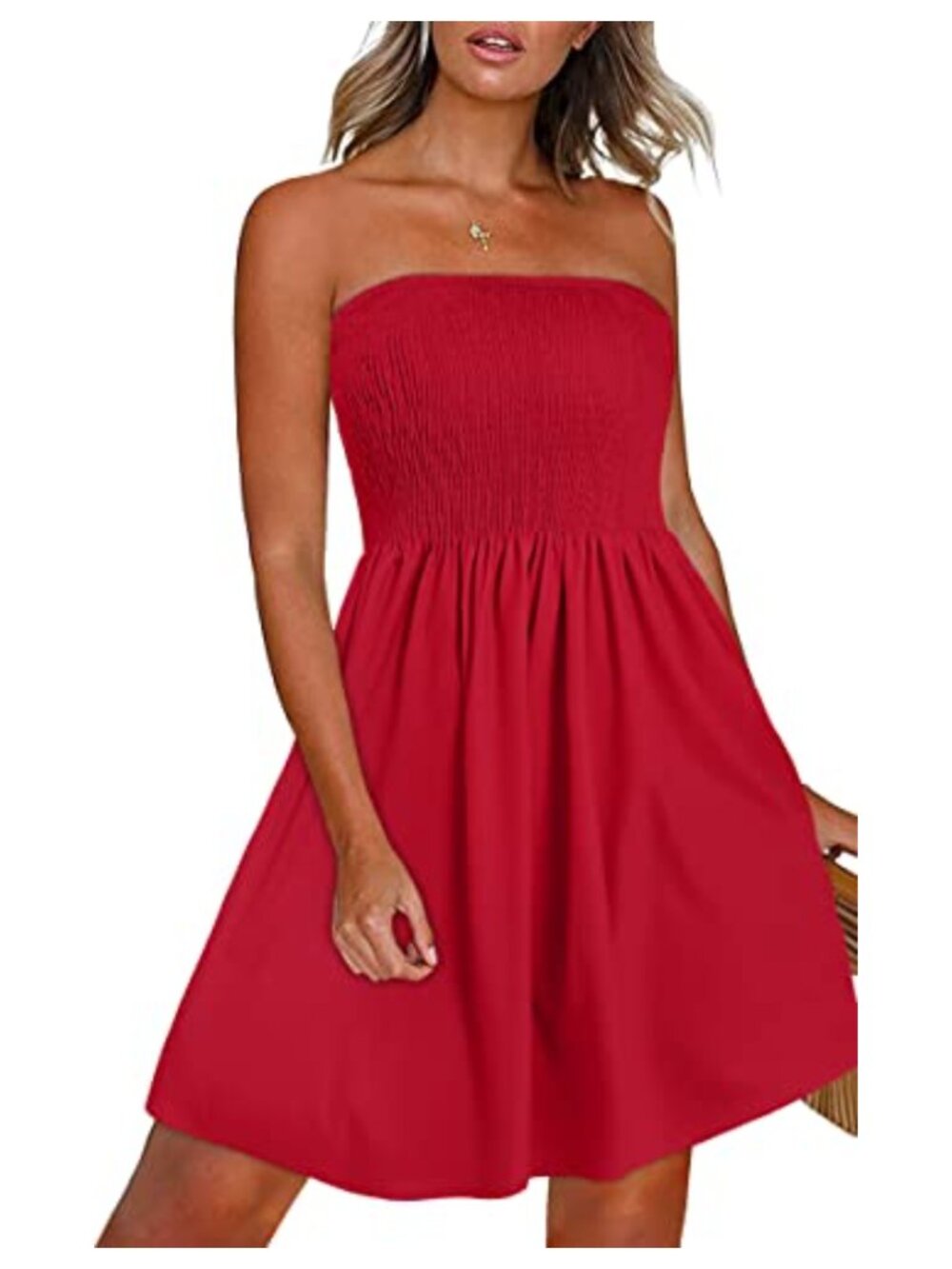 Women's Strapless Boho Sundress Beach Cover Up Casual Summer Dress